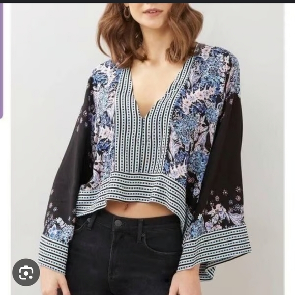 Free People Tops - Free People Black and Blue Floral Crop Top